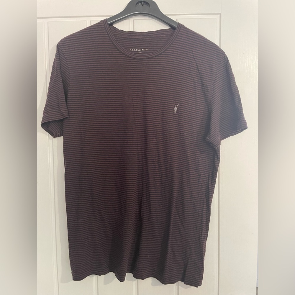 All Saints Striped T Shirt Maroon And Black Size Large - Picture 4 of 5
